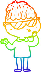 rainbow gradient line drawing cartoon boy wearing sunglasses