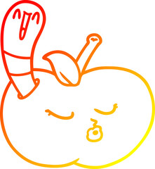 Obraz premium warm gradient line drawing cartoon worm in apple