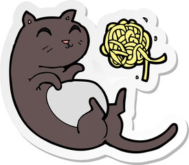 sticker of a cartoon cat with ball of yarn