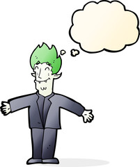 cartoon happy vampire with thought bubble