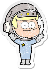 distressed sticker of a happy astronaut cartoon