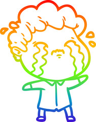 rainbow gradient line drawing cartoon man crying