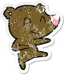 distressed sticker of a smiling dancing bear cartoon