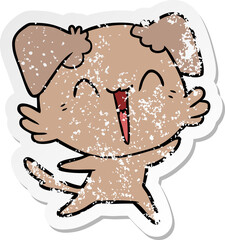 distressed sticker of a happy little dog cartoon