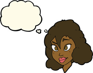 cartoon pretty woman with thought bubble