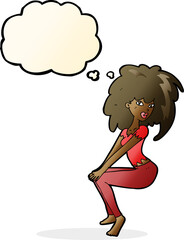 cartoon woman with big hair with thought bubble