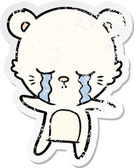 distressed sticker of a crying cartoon polarbear