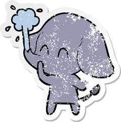 distressed sticker of a cute cartoon elephant spouting water