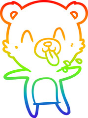 rainbow gradient line drawing rude cartoon polar bear sticking out tongue