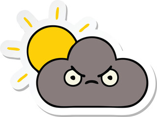 sticker of a cute cartoon storm cloud and sun