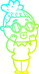 cold gradient line drawing cartoon woman wearing spectacles