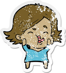 distressed sticker of a cartoon girl pulling face
