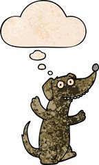 cartoon dog and thought bubble in grunge texture pattern style