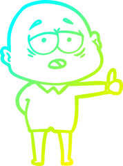 cold gradient line drawing cartoon tired bald man