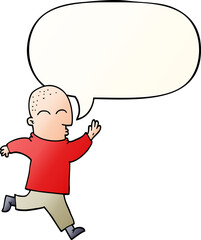 cartoon man running and speech bubble in smooth gradient style