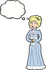cartoon shocked victorian woman with thought bubble