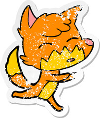 distressed sticker of a cartoon fox