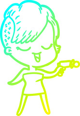 cold gradient line drawing happy cartoon girl