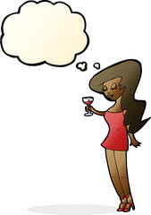 cartoon woman at party with thought bubble