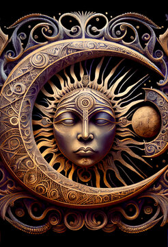 Generative AI render of a sun and moon themed illustration