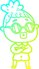 cold gradient line drawing cartoon woman wearing spectacles