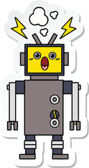 sticker of a cute cartoon malfunctioning robot