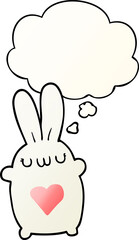 cute cartoon rabbit with love heart and thought bubble in smooth gradient style