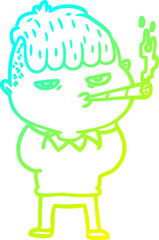 cold gradient line drawing cartoon man smoking
