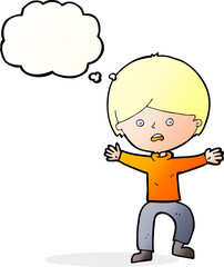 cartoon boy panicking  with thought bubble
