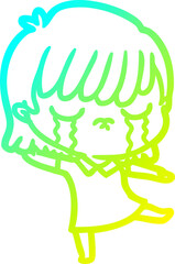 cold gradient line drawing cartoon woman crying