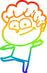 rainbow gradient line drawing cartoon happy man