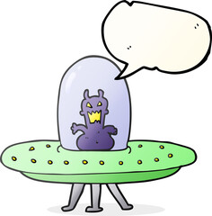 speech bubble cartoon alien in flying saucer