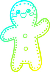 cold gradient line drawing cartoon gingerbread man