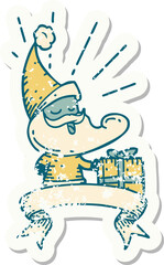 grunge sticker of tattoo style santa claus christmas character