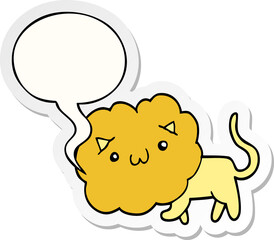 cute cartoon lion and speech bubble sticker