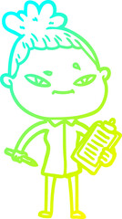 cold gradient line drawing cartoon woman