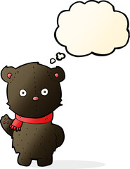 cartoon waving black bear cub with thought bubble