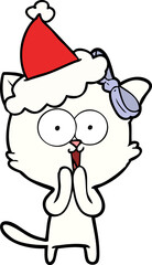 line drawing of a cat wearing santa hat