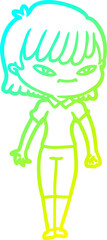 cold gradient line drawing cartoon woman