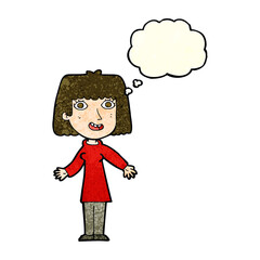 cartoon happy woman with thought bubble