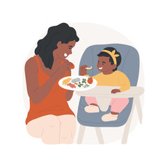 Finger foods isolated cartoon vector illustration. Mom feeding her little kid with finger foods, happy childhood, baby tries new tastes, family lifestyle, nutrition for toddler vector cartoon.