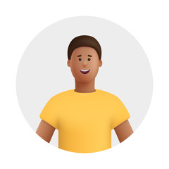 Young smiling african man avatar. 3d vector people character illustration. Cartoon minimal style.
