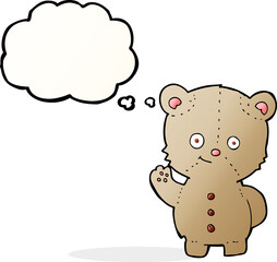 Obraz na płótnie Canvas cartoon teddy bear waving with thought bubble