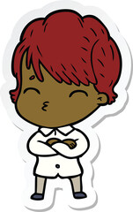 sticker of a cartoon woman thinking