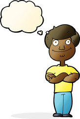 cartoon happy man with thought bubble