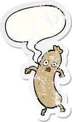 cartoon sausage and speech bubble distressed sticker