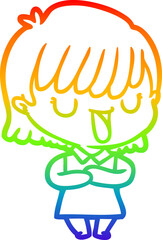 rainbow gradient line drawing cartoon woman