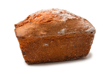 A cupcake with raisins isoalted on a white background.