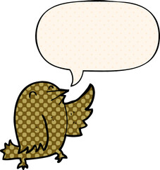 cartoon bird and speech bubble in comic book style