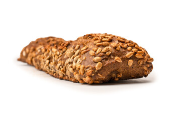 Loaf of bread with sunflower seeds isolated on a white background.